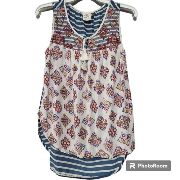Anthropologie One September Blue Stripe Tassel Tunic Tank Top Size SP - Picture 1 of 4